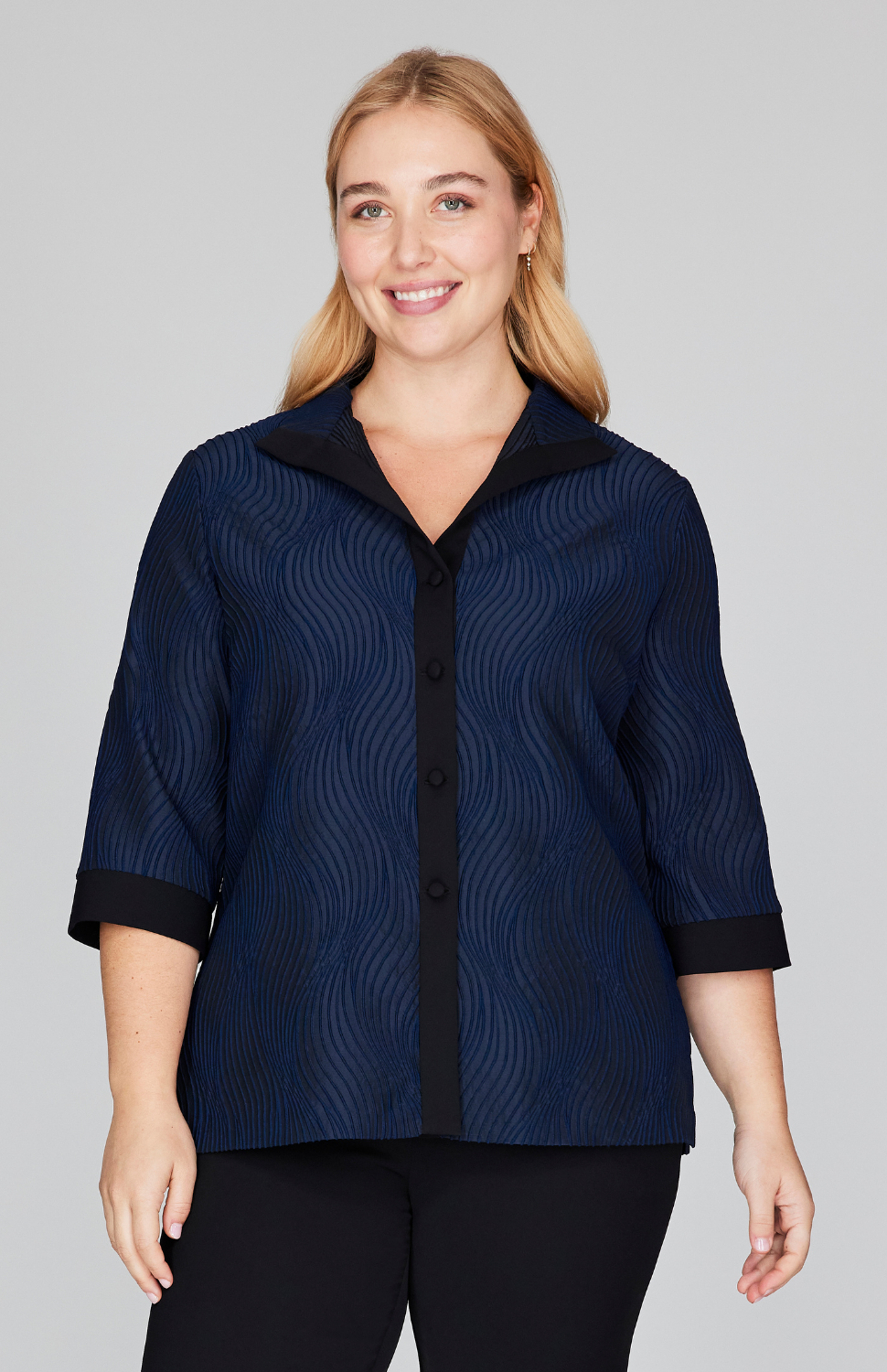 Tonal Wave Jacquard High Neck Shirt