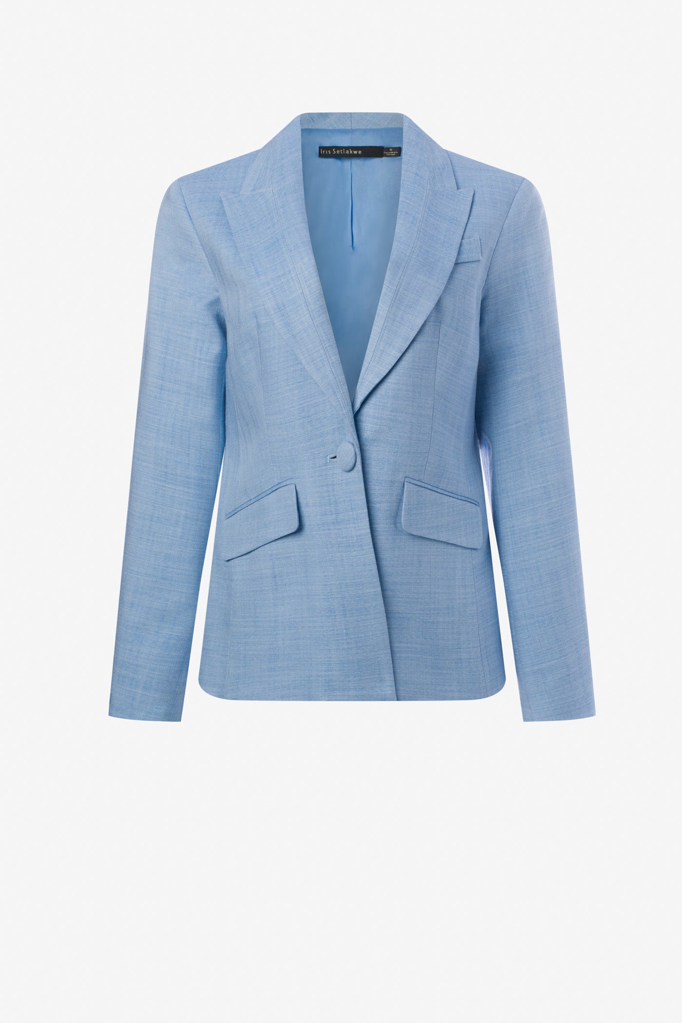 Peak lapel jacket stitched collar detail