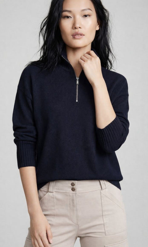 Lucely Elbow-Sleeve Quarter Zip Mock Neck