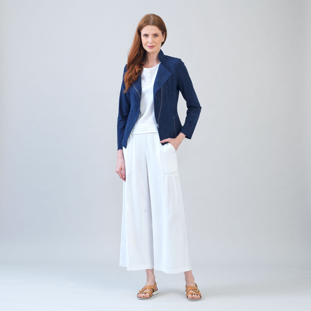 Soft Cotton - Pleated Wide Leg Ankle Pant - White - Clara Sunwoo