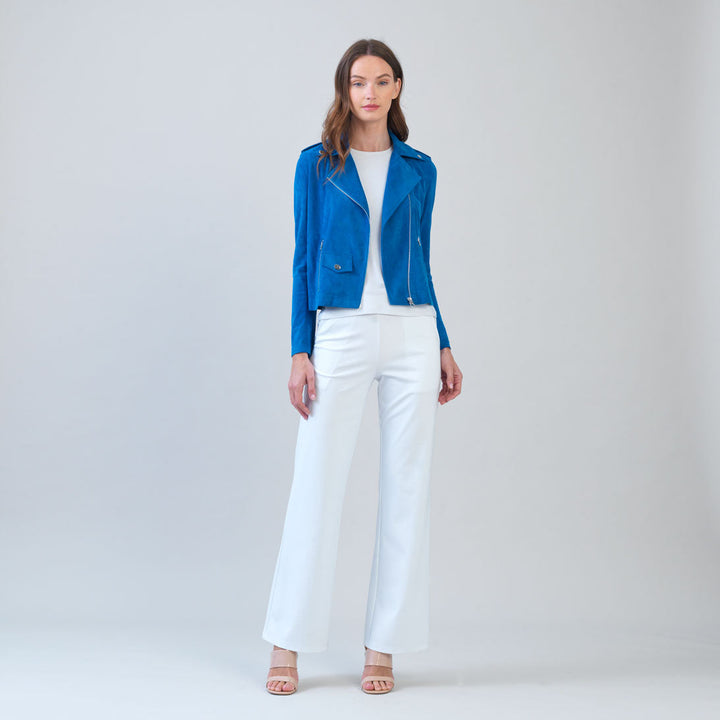 Soft Suede - Architectural Moto Jacket - French Blue