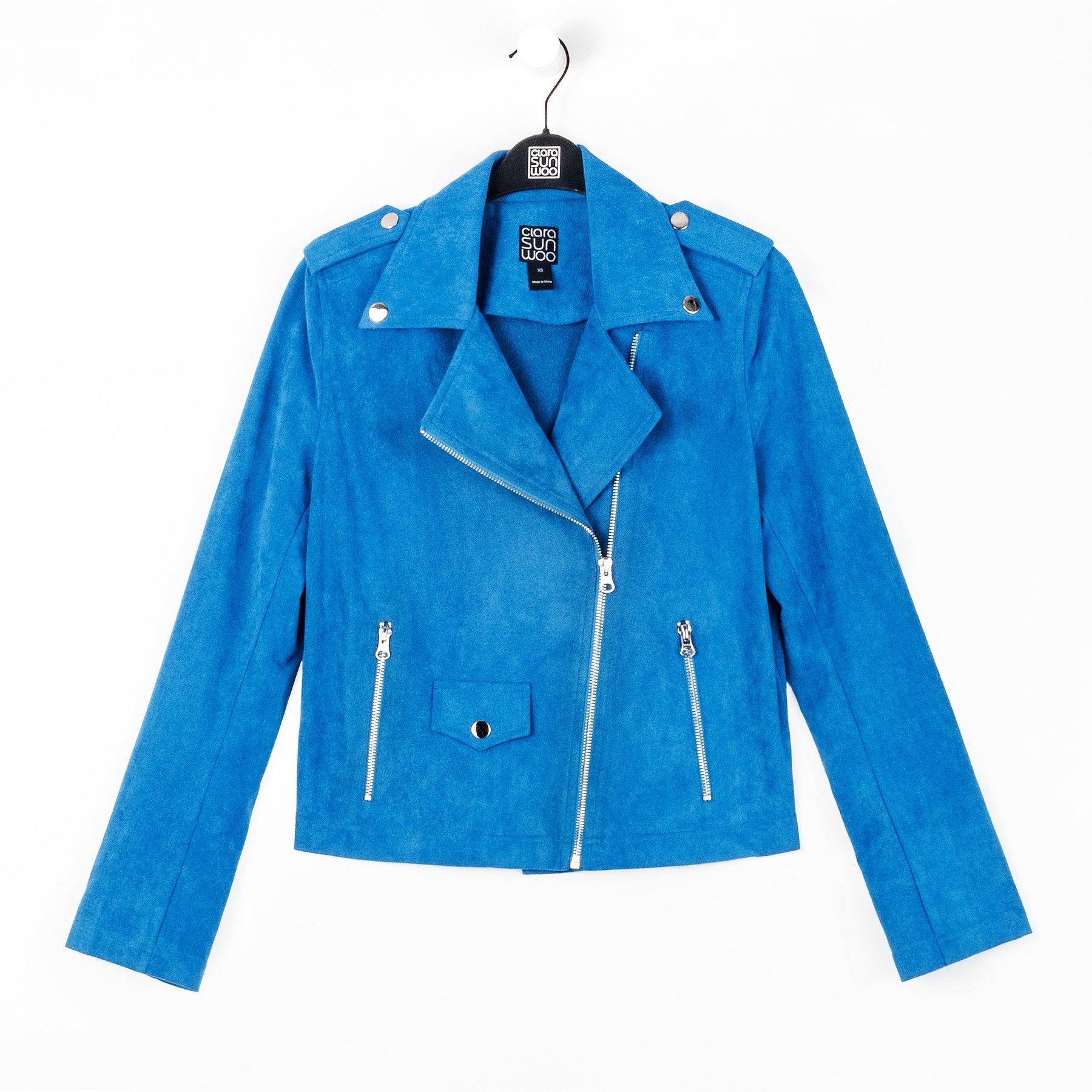 Soft Suede - Architectural Moto Jacket - French Blue