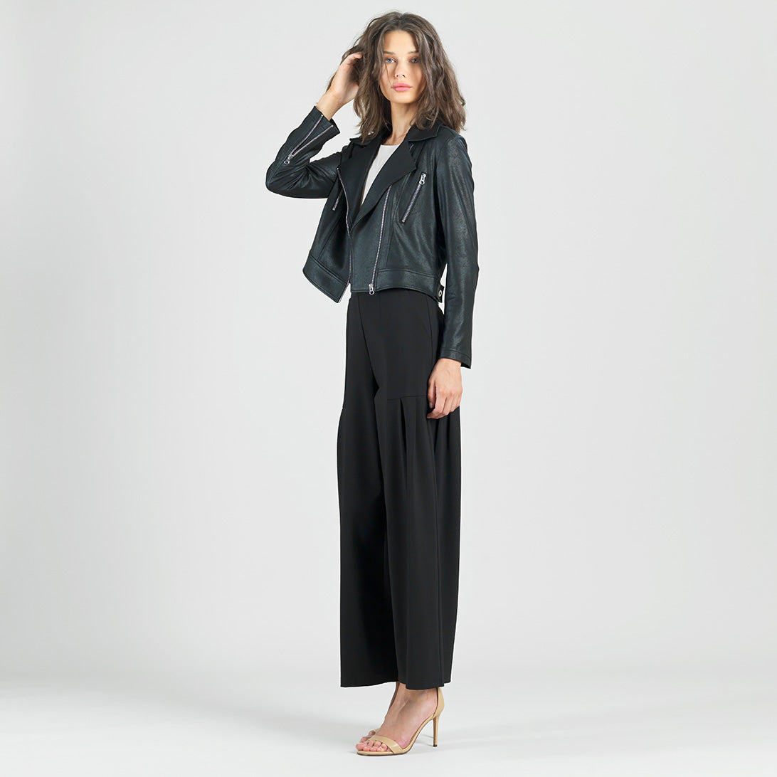 Rayon-Ponte Knit - Pleated Wide Leg Pocket Pant - Black - Clara Sunwoo