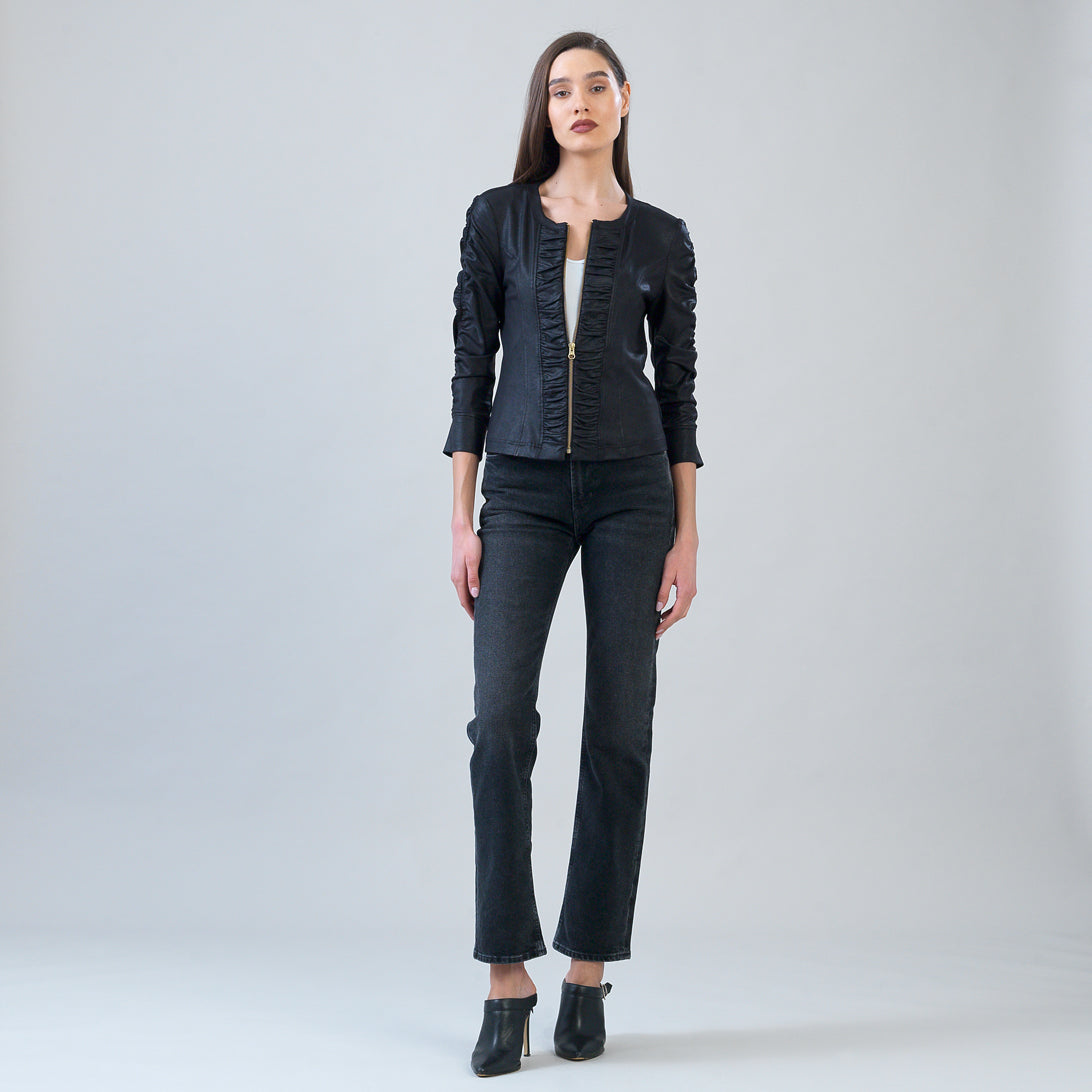 Liquid Leather™ Ruched Detail Jacket - Black
