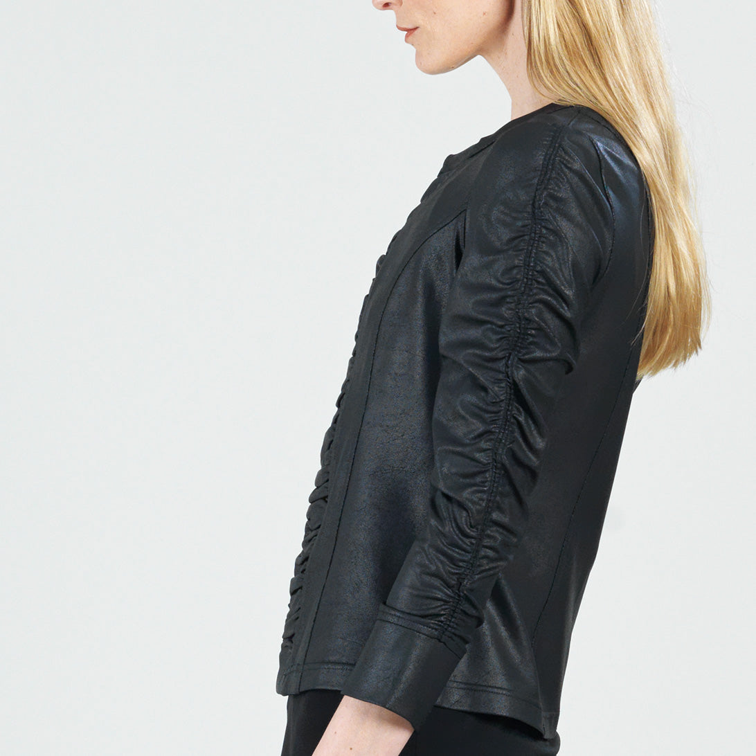 Liquid Leather™ Ruched Detail Jacket - Black - Clara Sunwoo