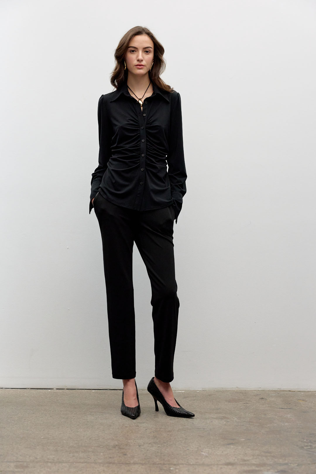 Matte jersey shirring shirt