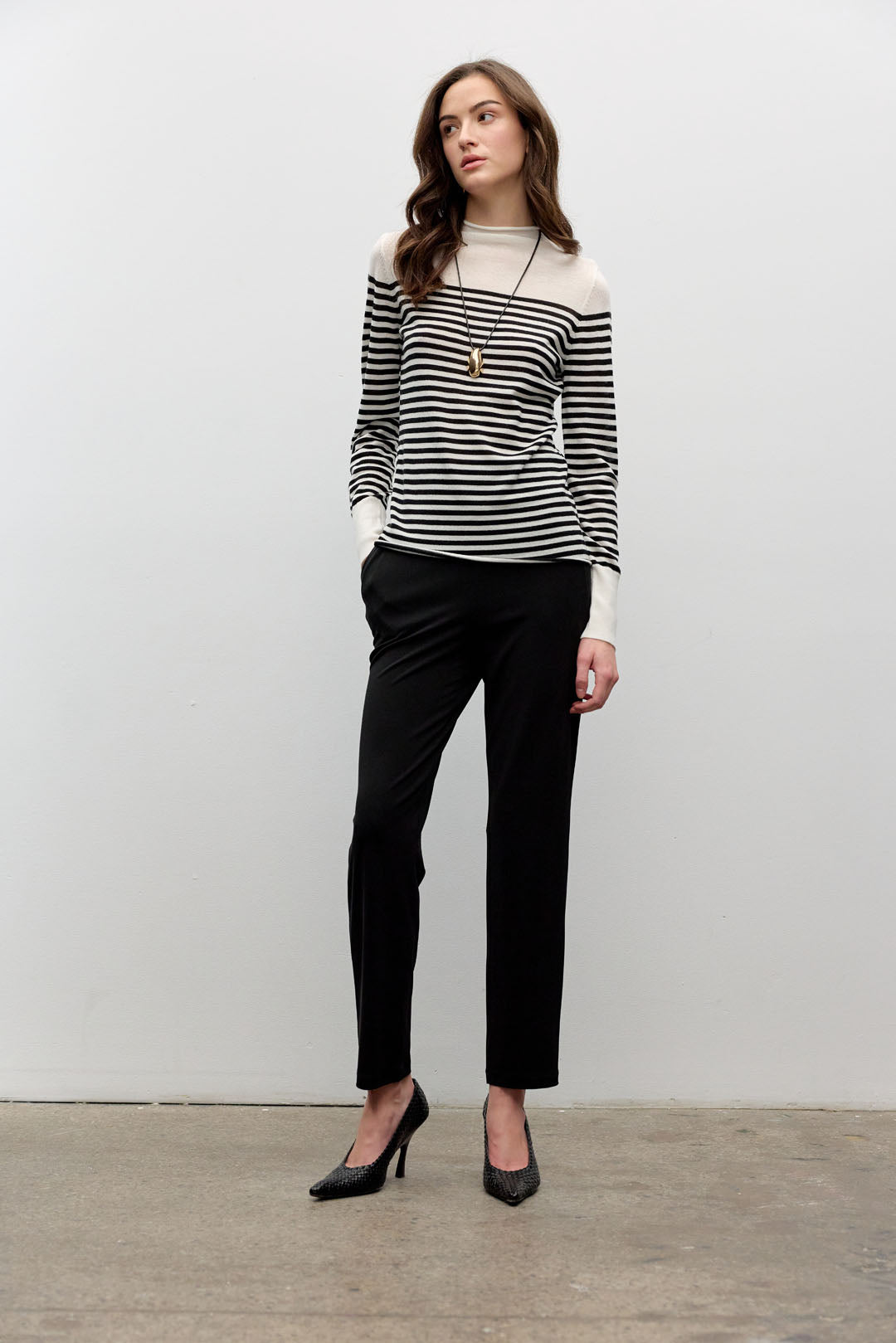 Striped long sleeves mock neck top