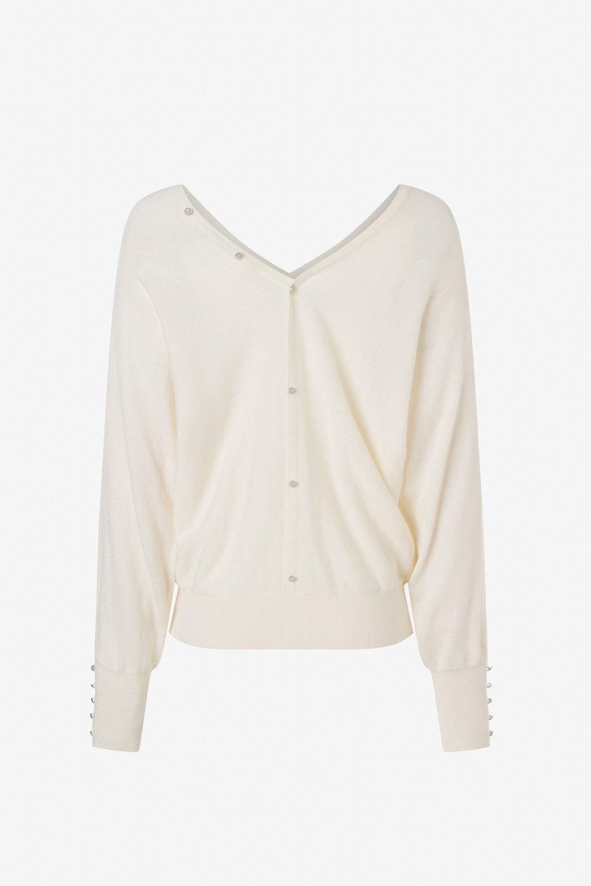 Merino blend V neck sweater button detail
