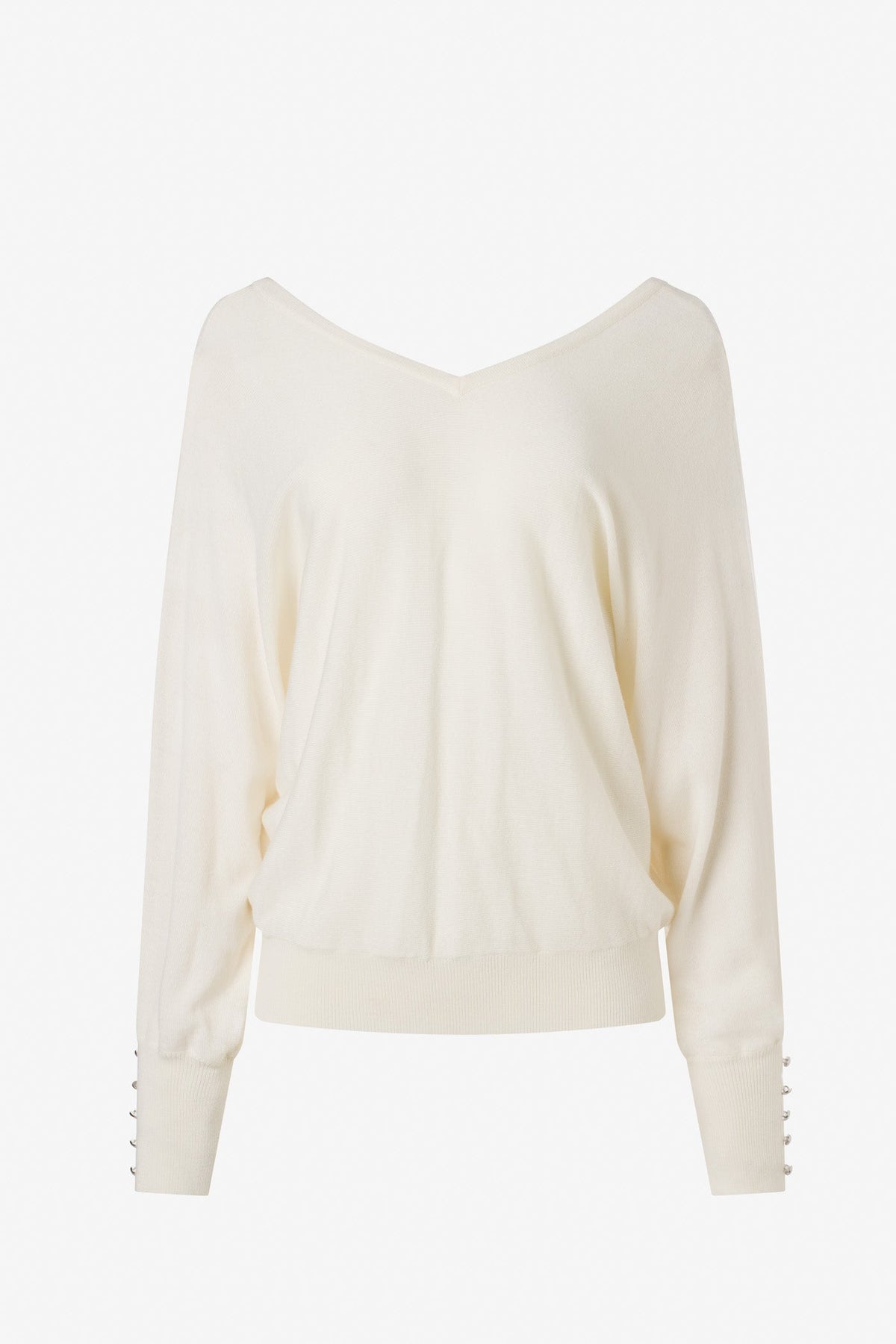 Merino blend V neck sweater button detail