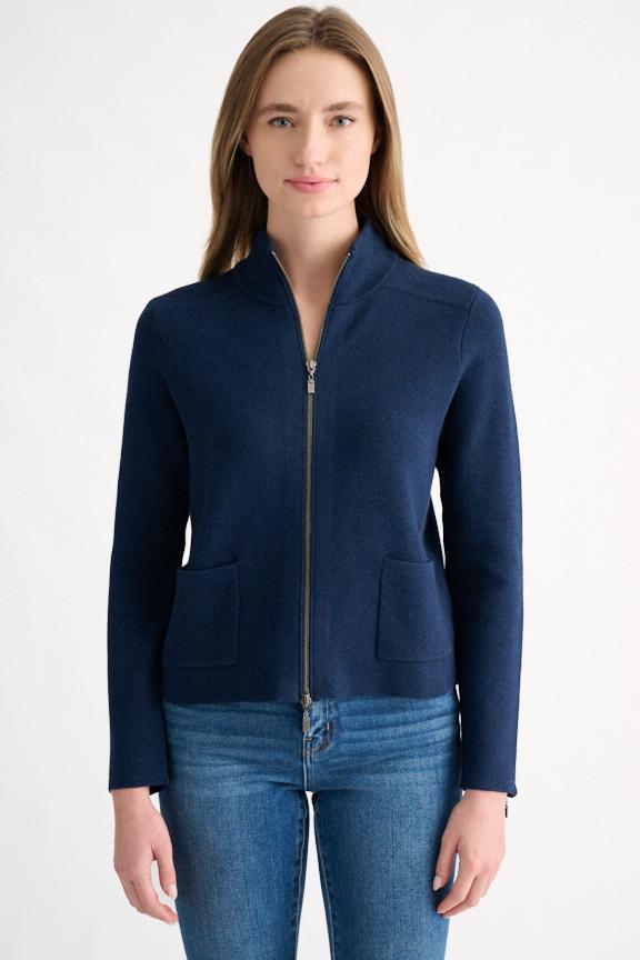 TAILORED ZIP MOCK CARDIGAN
