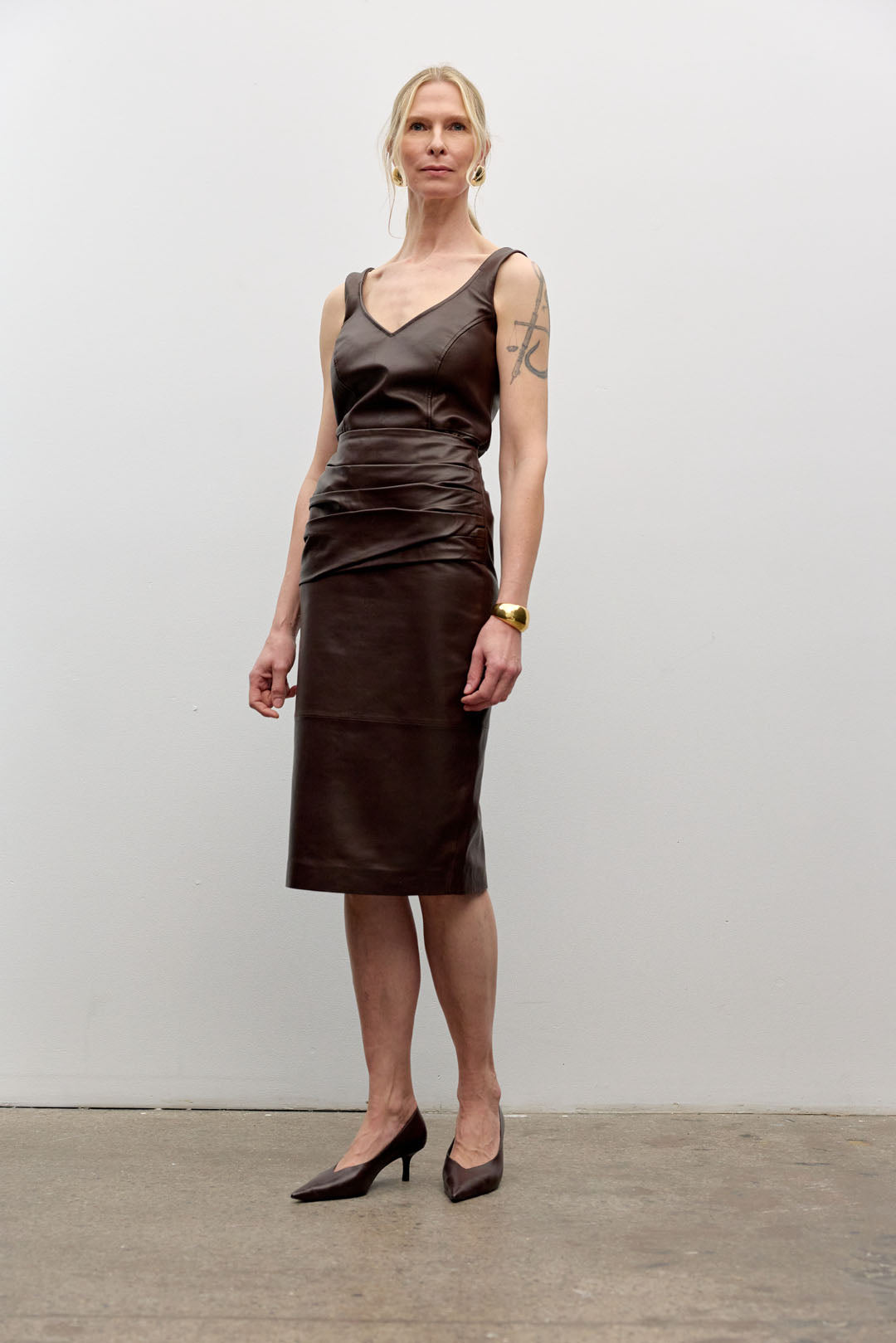 Leather combo bustier cami with back in rib