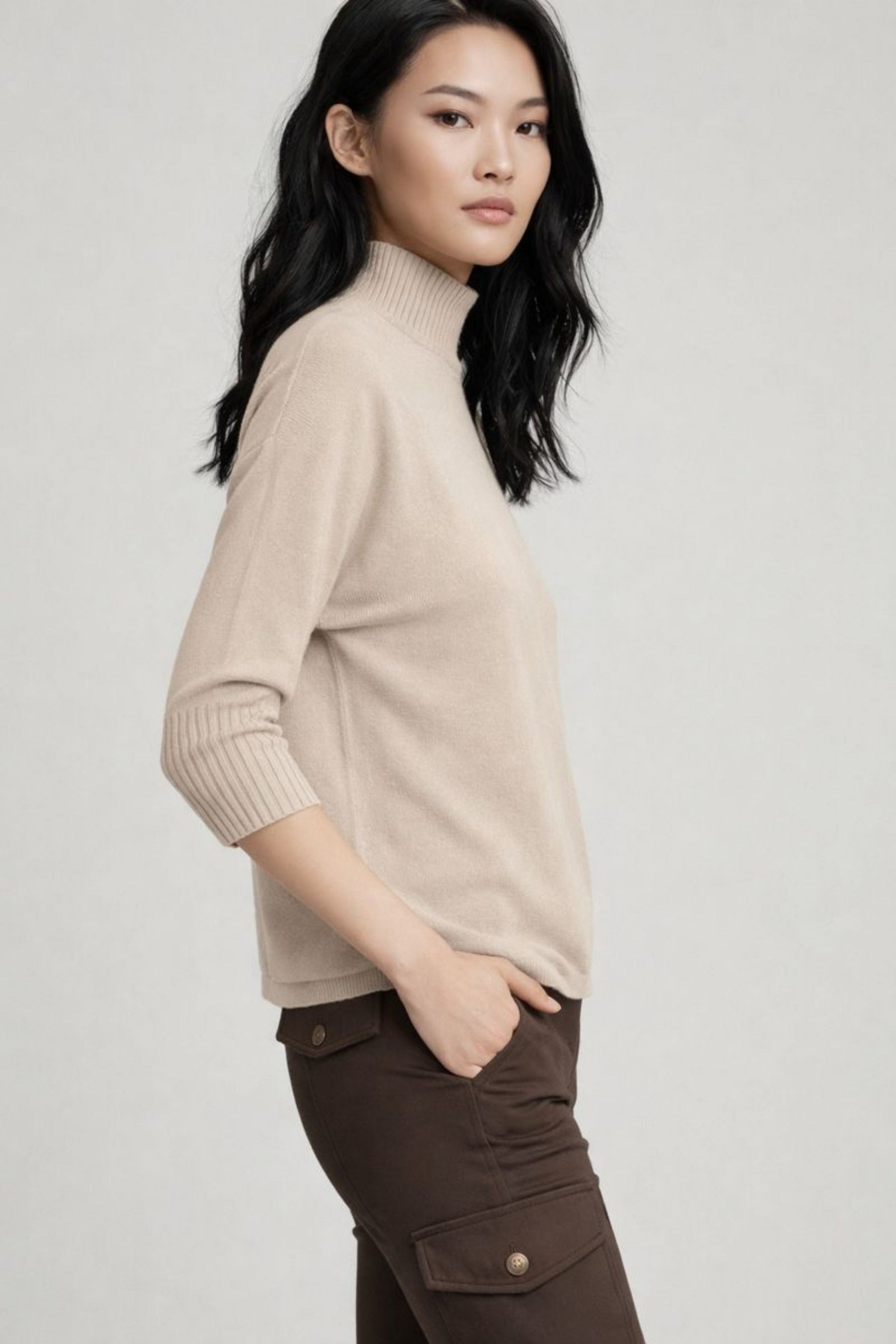 Lucely Elbow-Sleeve Quarter Zip Mock Neck