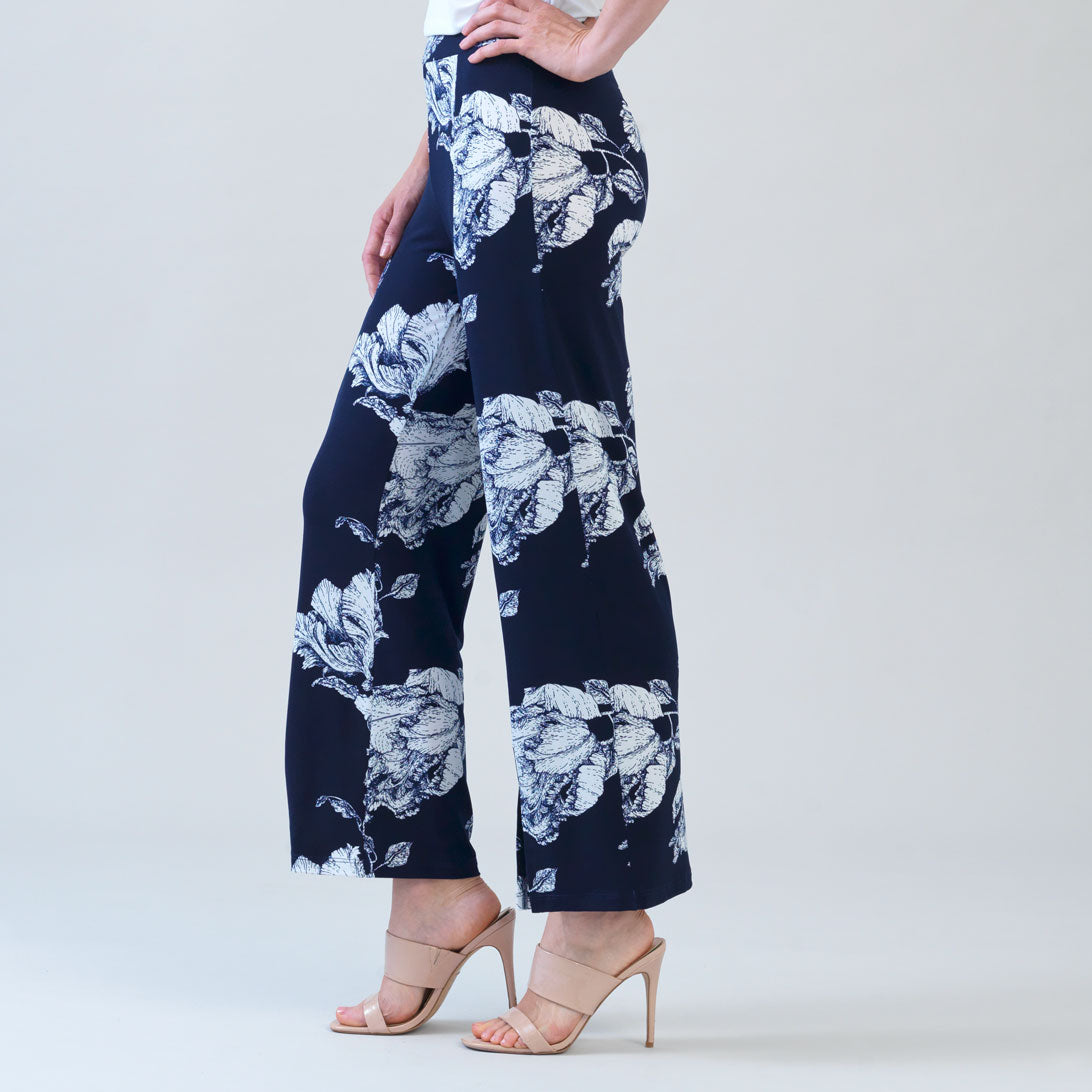 Relaxed Kick Front Slit Ankle Pant - Peony Blossom