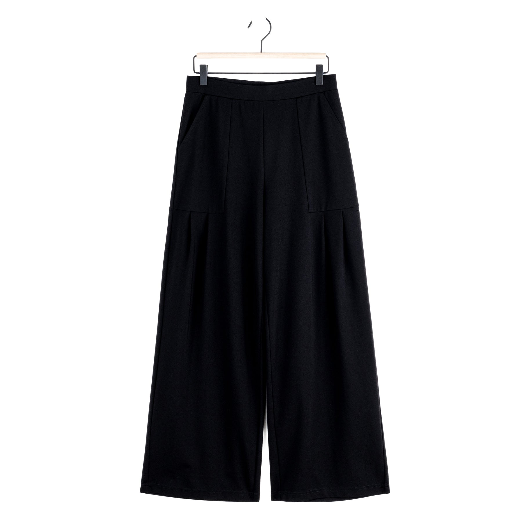 Rayon-Ponte Knit - Pleated Wide Leg Pocket Pant - Black - Clara Sunwoo