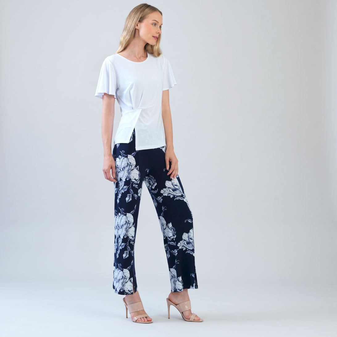 Relaxed Kick Front Slit Ankle Pant - Peony Blossom