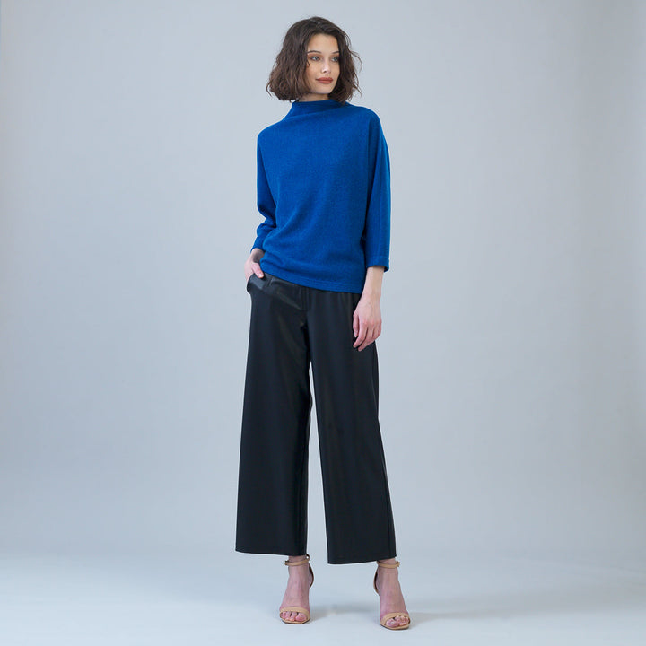 Plush Ribbed - Funnel Neck Sweater - Cobalt