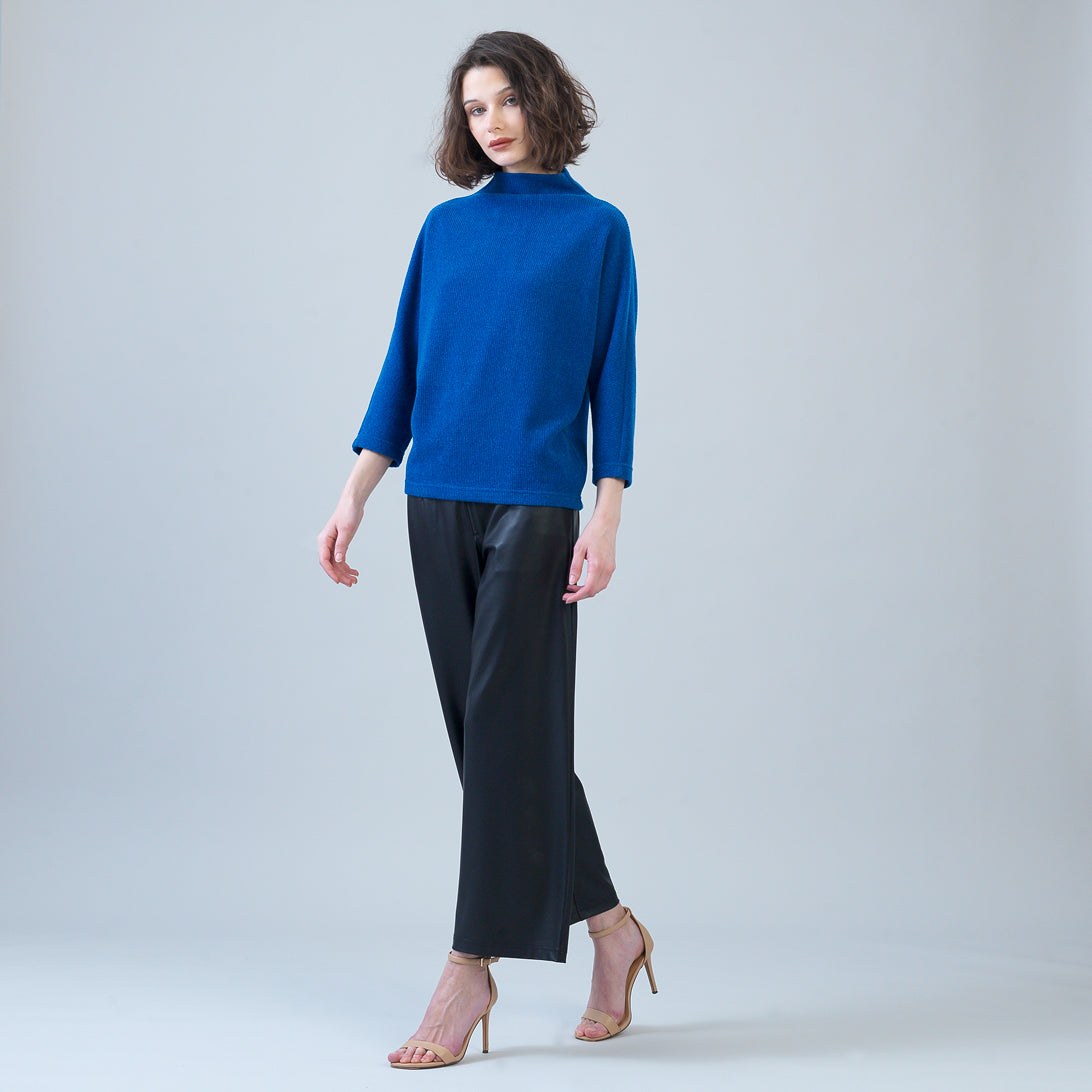 Plush Ribbed - Funnel Neck Sweater - Cobalt