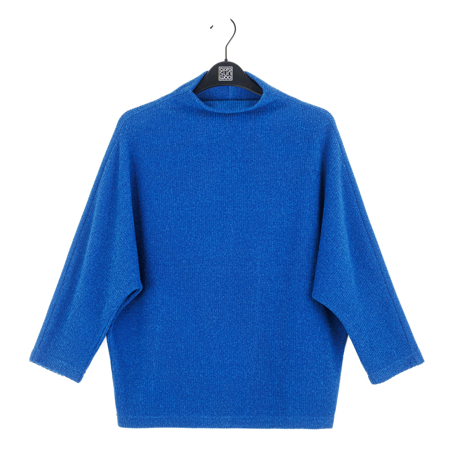 Plush Ribbed - Funnel Neck Sweater - Cobalt