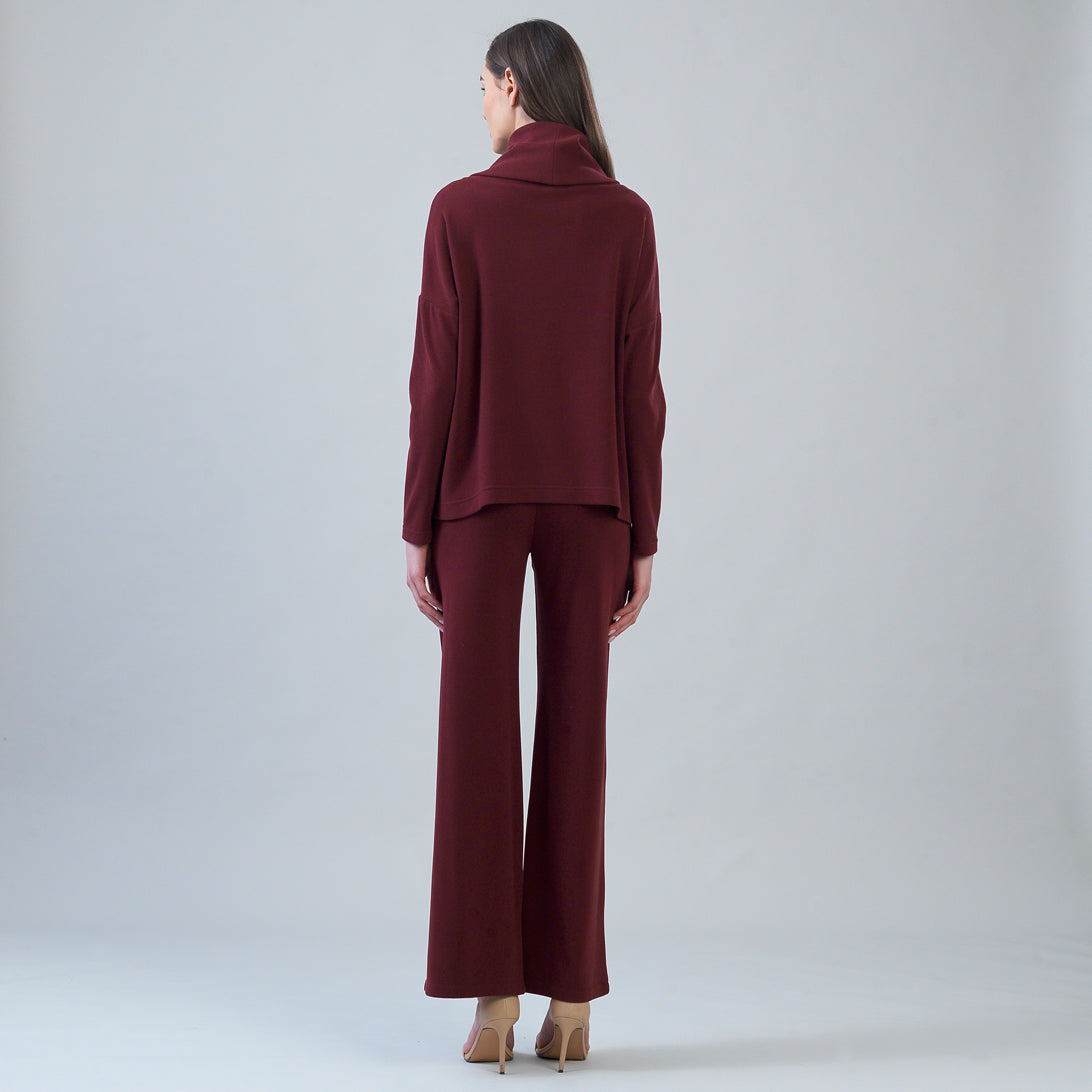 Lounge Knit - Tipped Hem Sweater - Burgundy