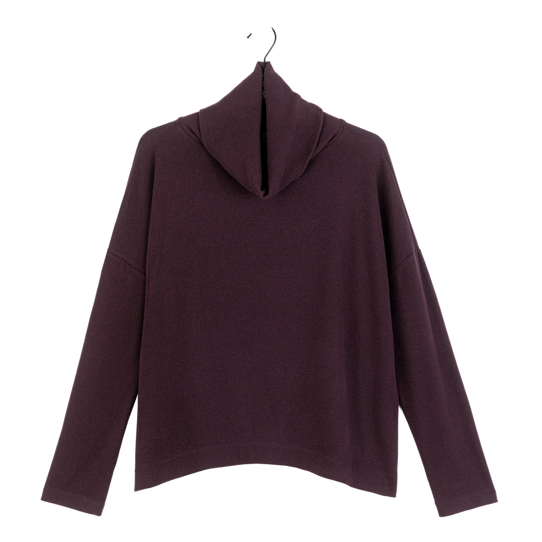 Lounge Knit - Tipped Hem Sweater - Eggplant