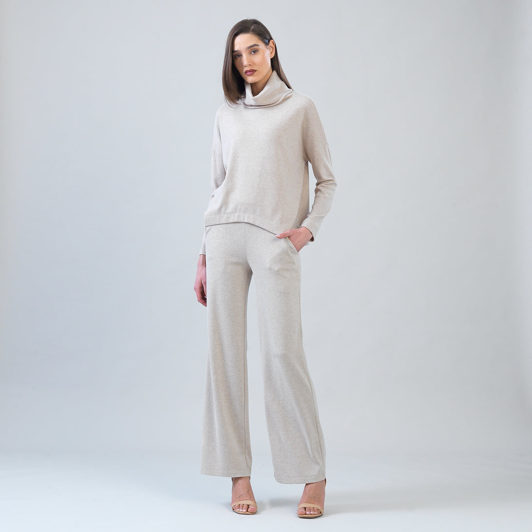 Lounge Knit - Tipped Hem Sweater - Natural