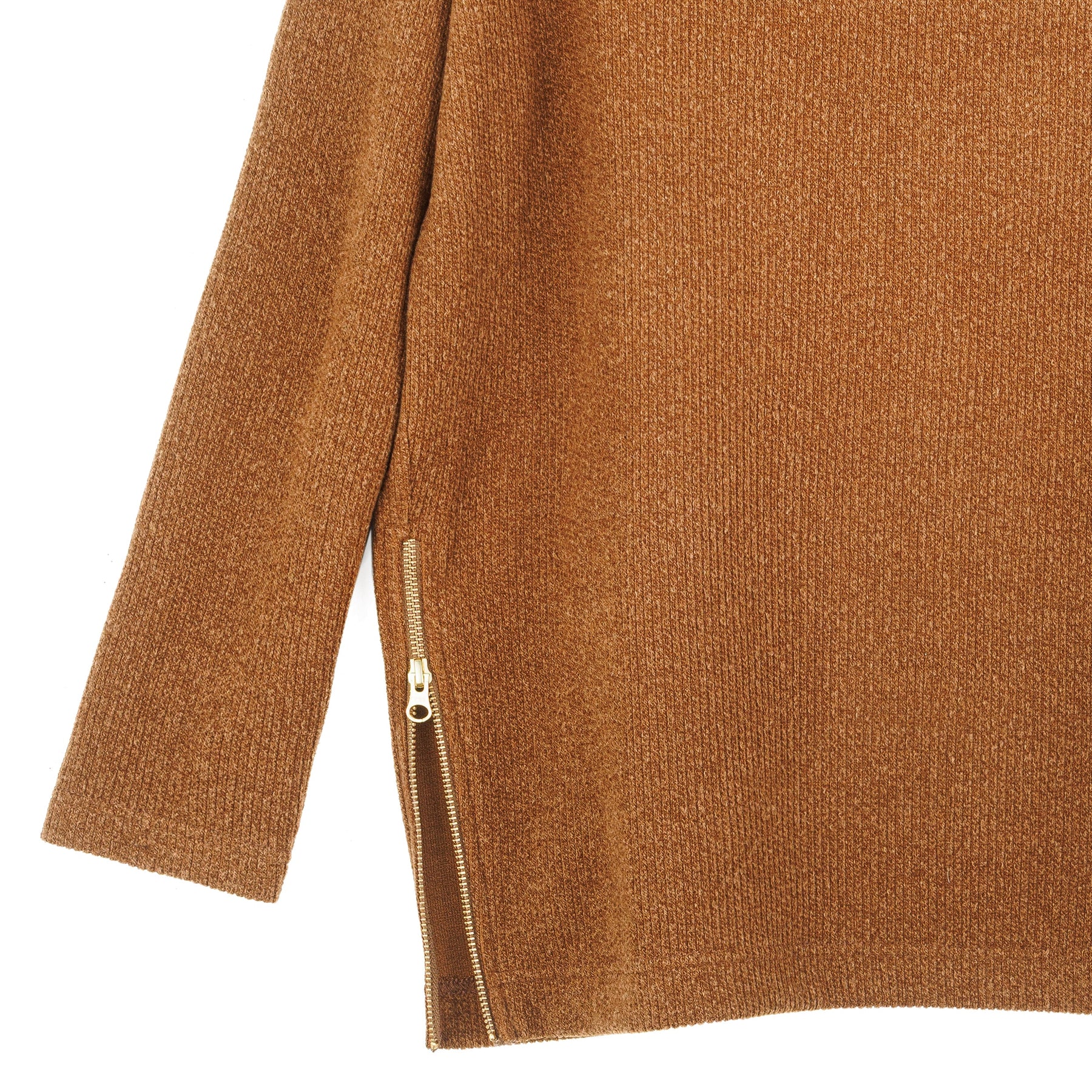 Plush Ribbed - Zipper Vent Tunic Sweater - Camel