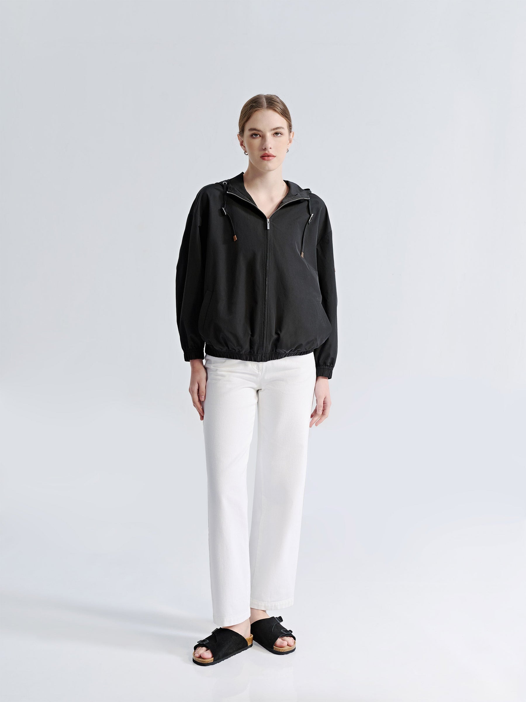 Relaxed Dropped Shoulder Bomber Jacket W/ Hood