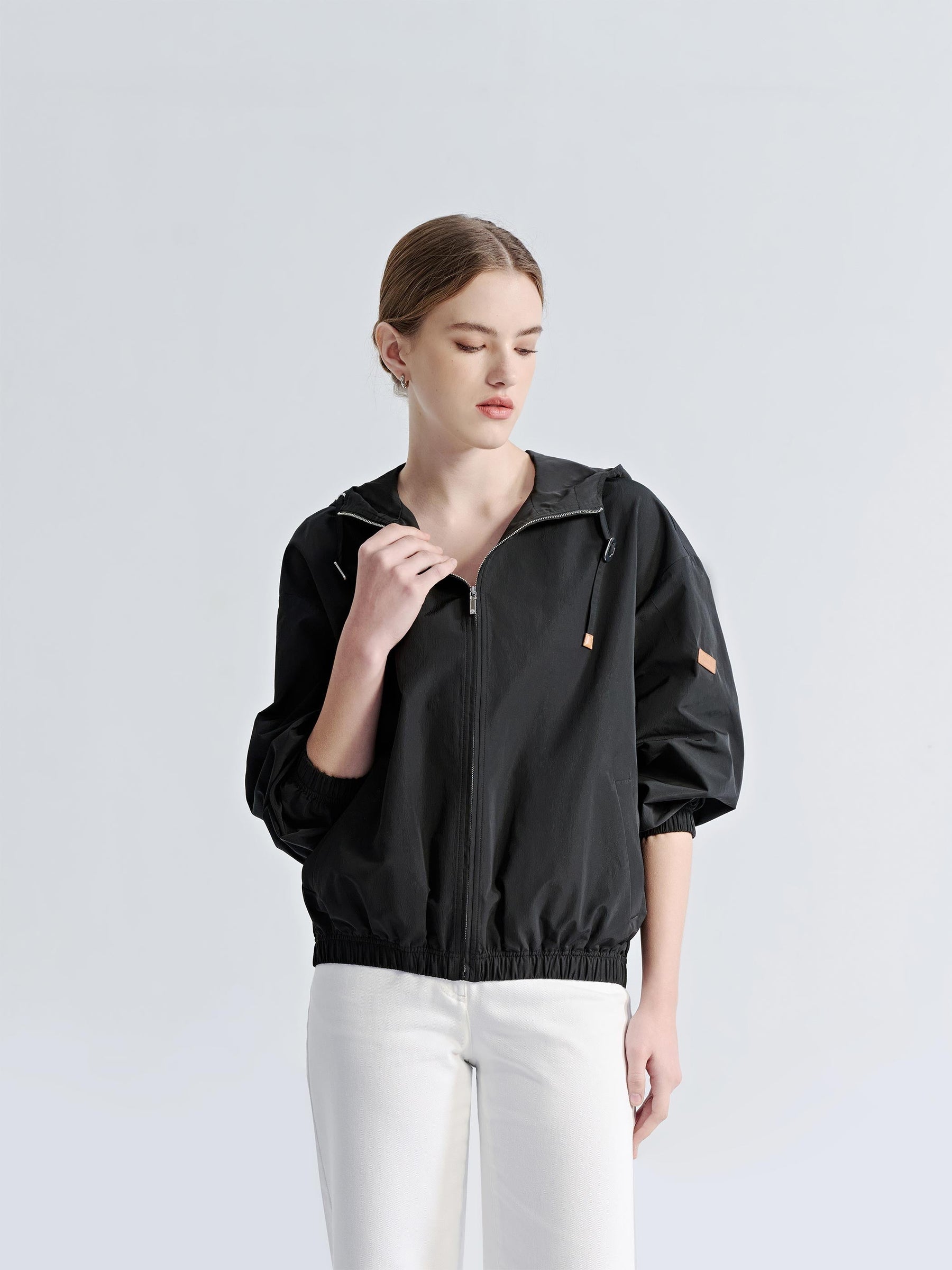 Relaxed Dropped Shoulder Bomber Jacket W/ Hood