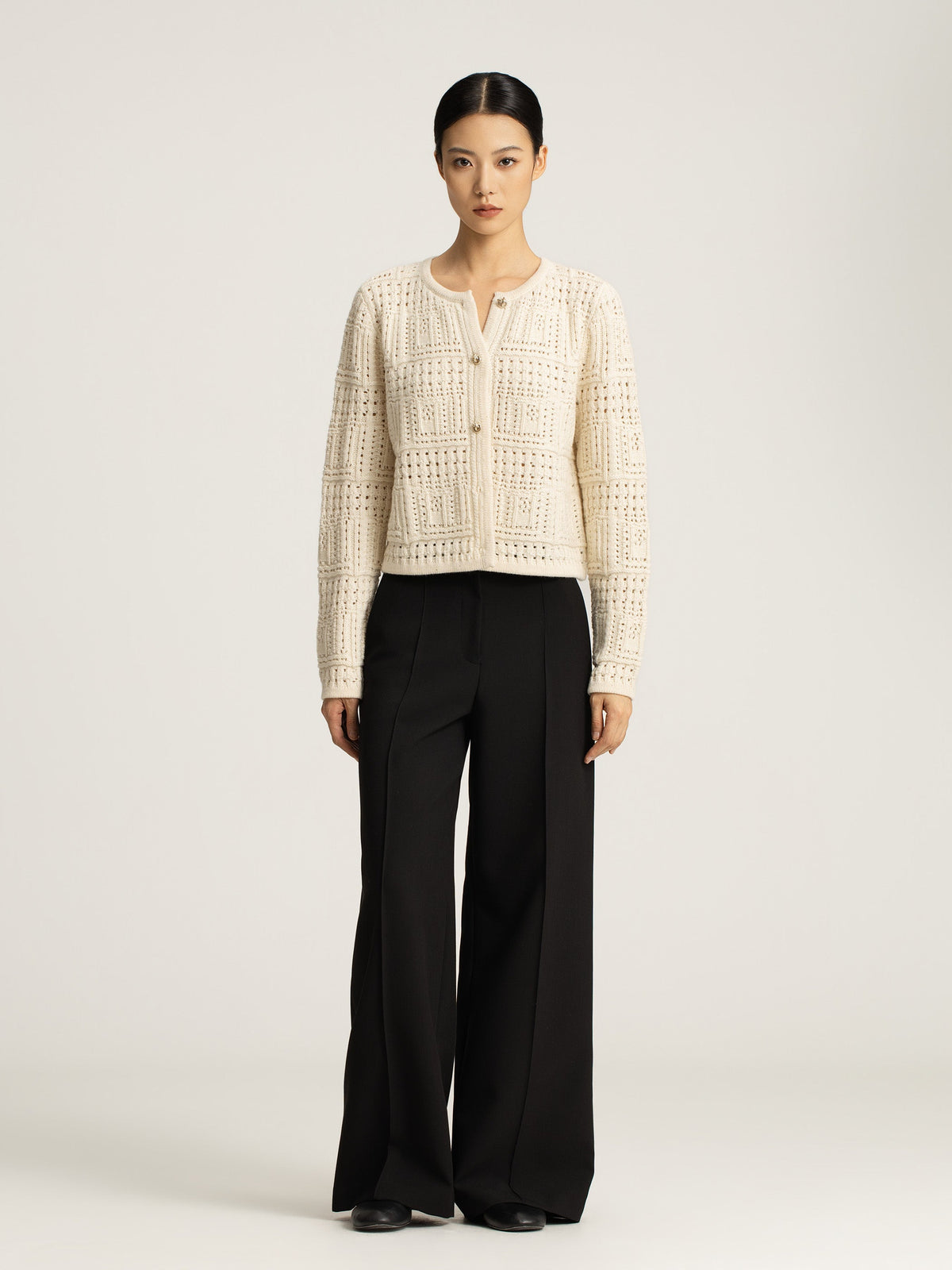 Thea Wool/Cashmere Crochet Cardigan