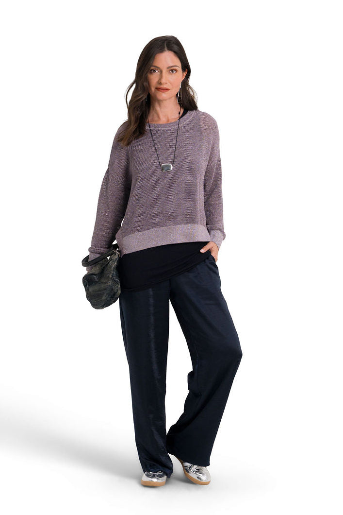 Pima Cotton Metallic Mini Seed Stitch Sweater - Amethyst/Silver