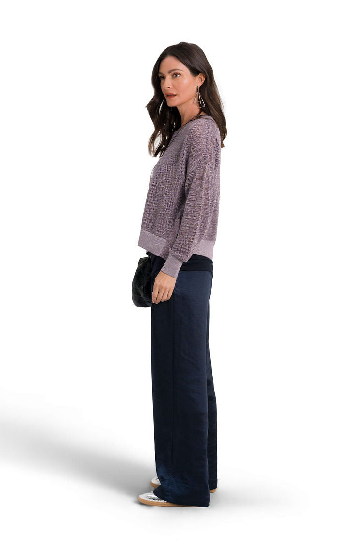 Pima Cotton Metallic Mini Seed Stitch Sweater - Amethyst/Silver