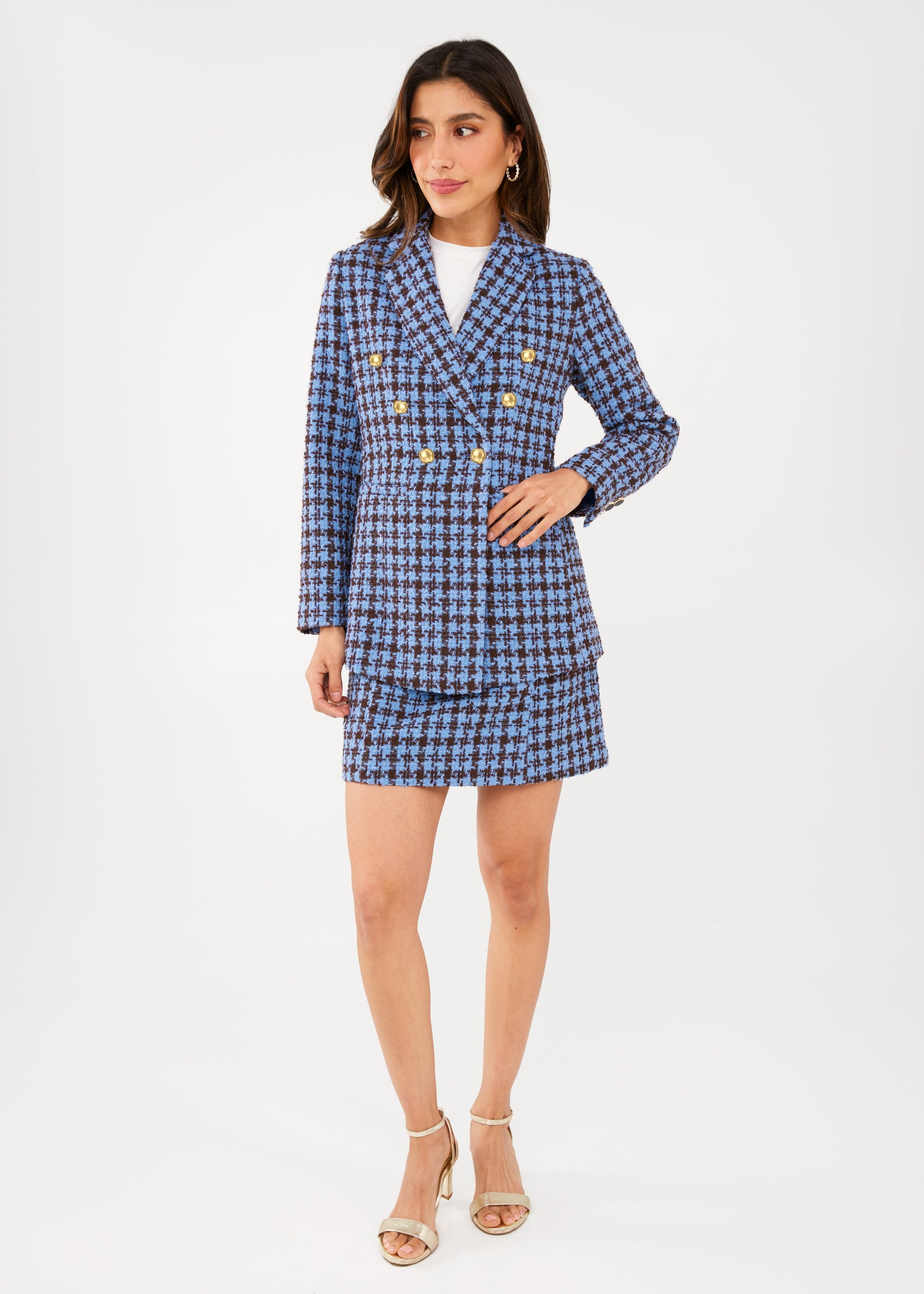 Jessica Skirt Blue and Brown Houndstooth Tweed