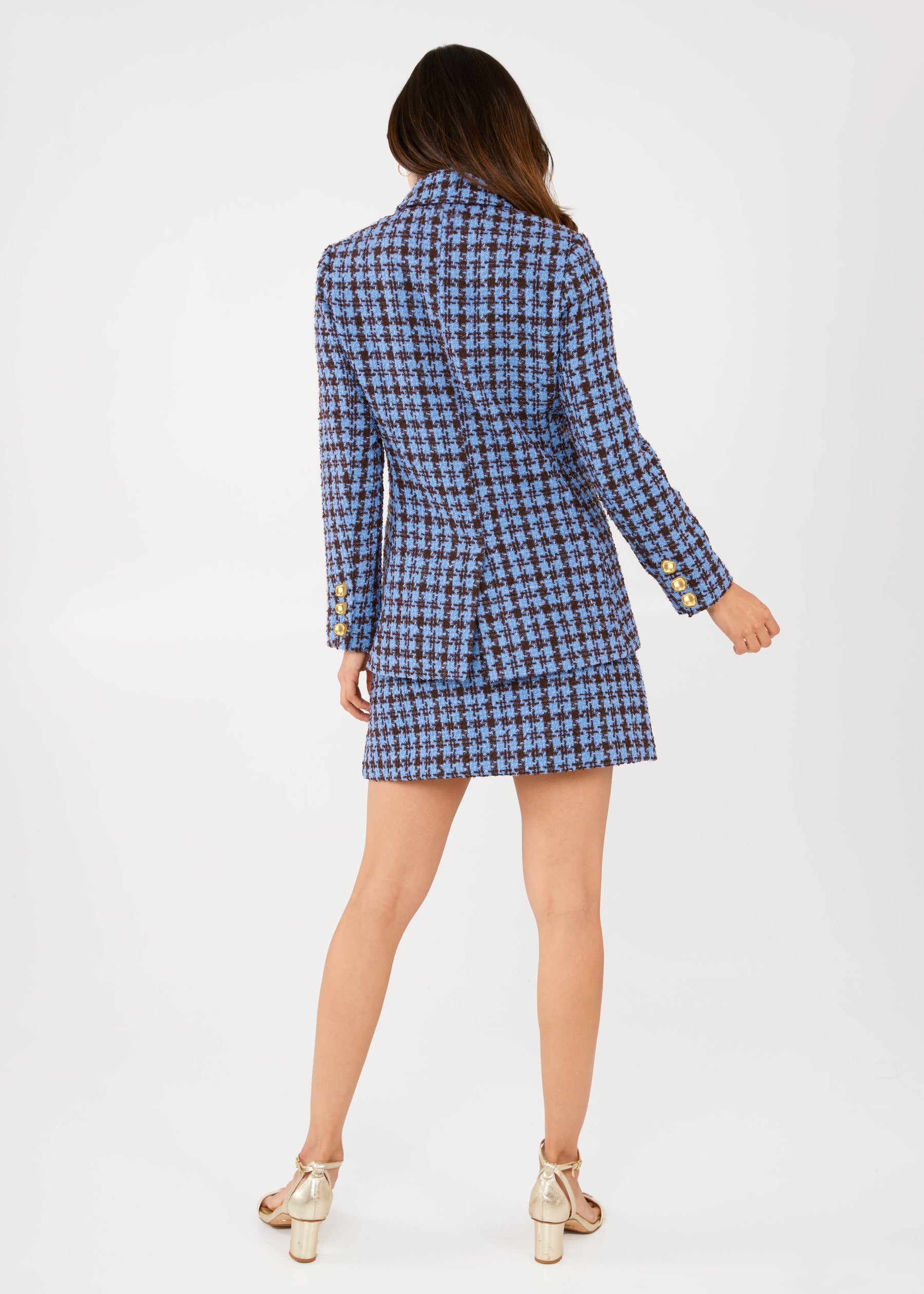 Calvin Blazer Blue and Brown Houndstooth Tweed