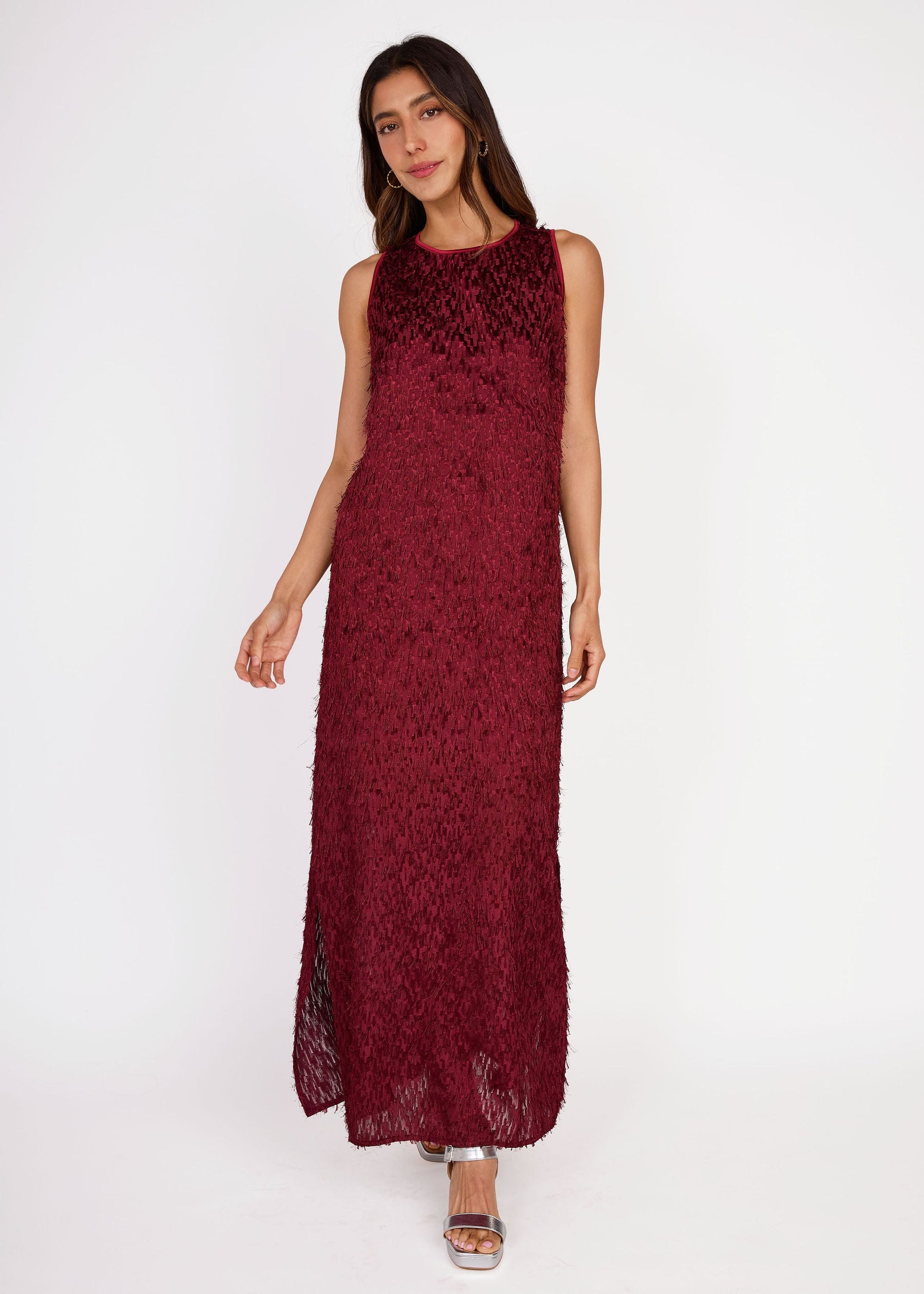 Hannah Dress Plum Fringe Chiffon