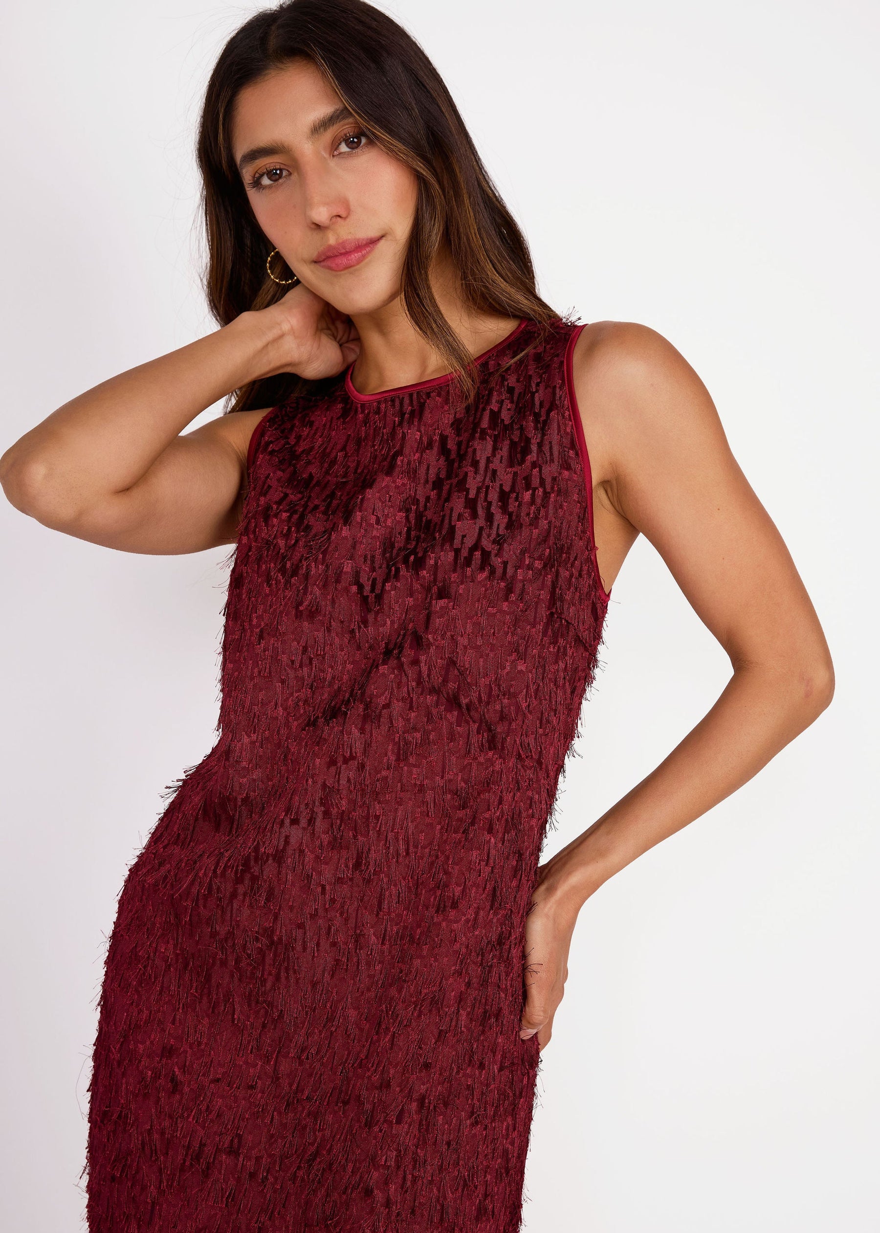 Hannah Dress Plum Fringe Chiffon