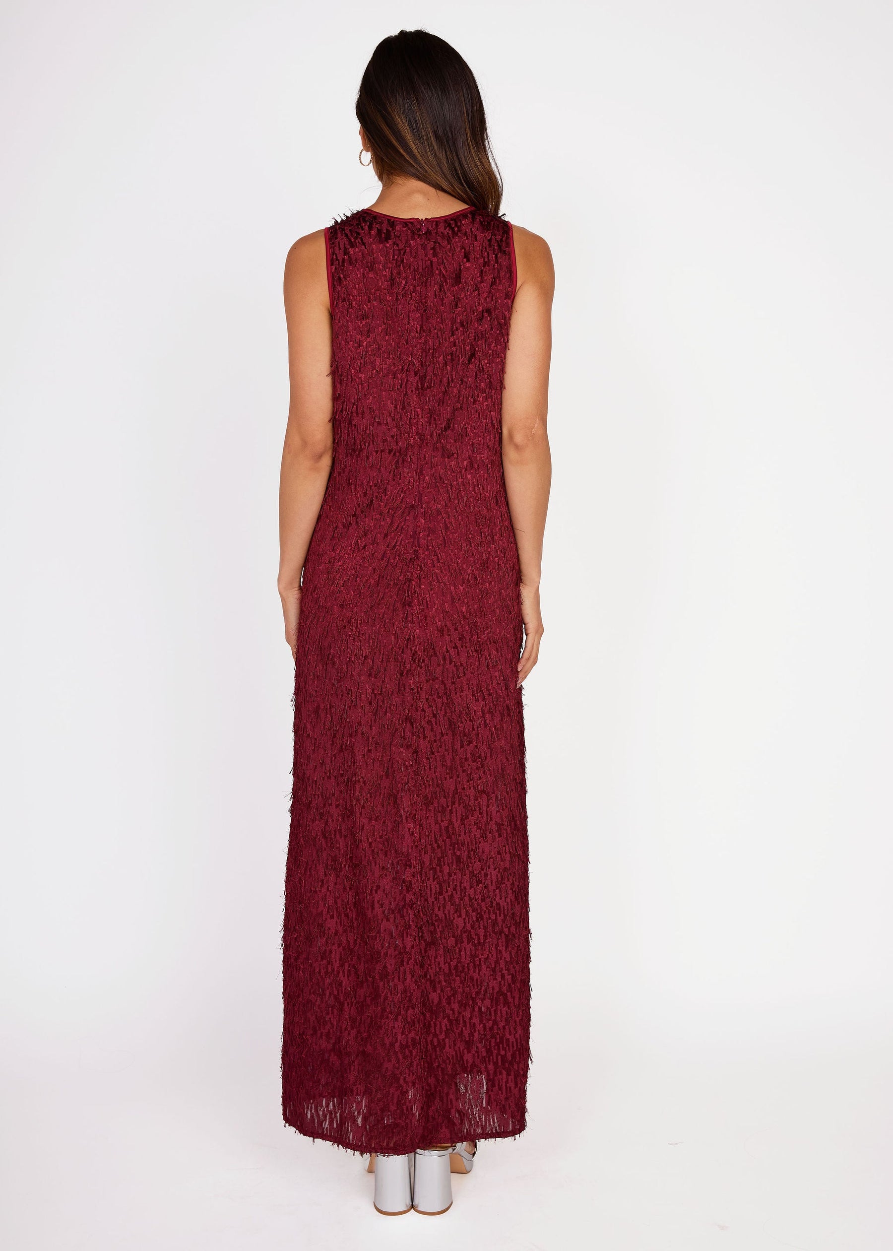 Hannah Dress Plum Fringe Chiffon
