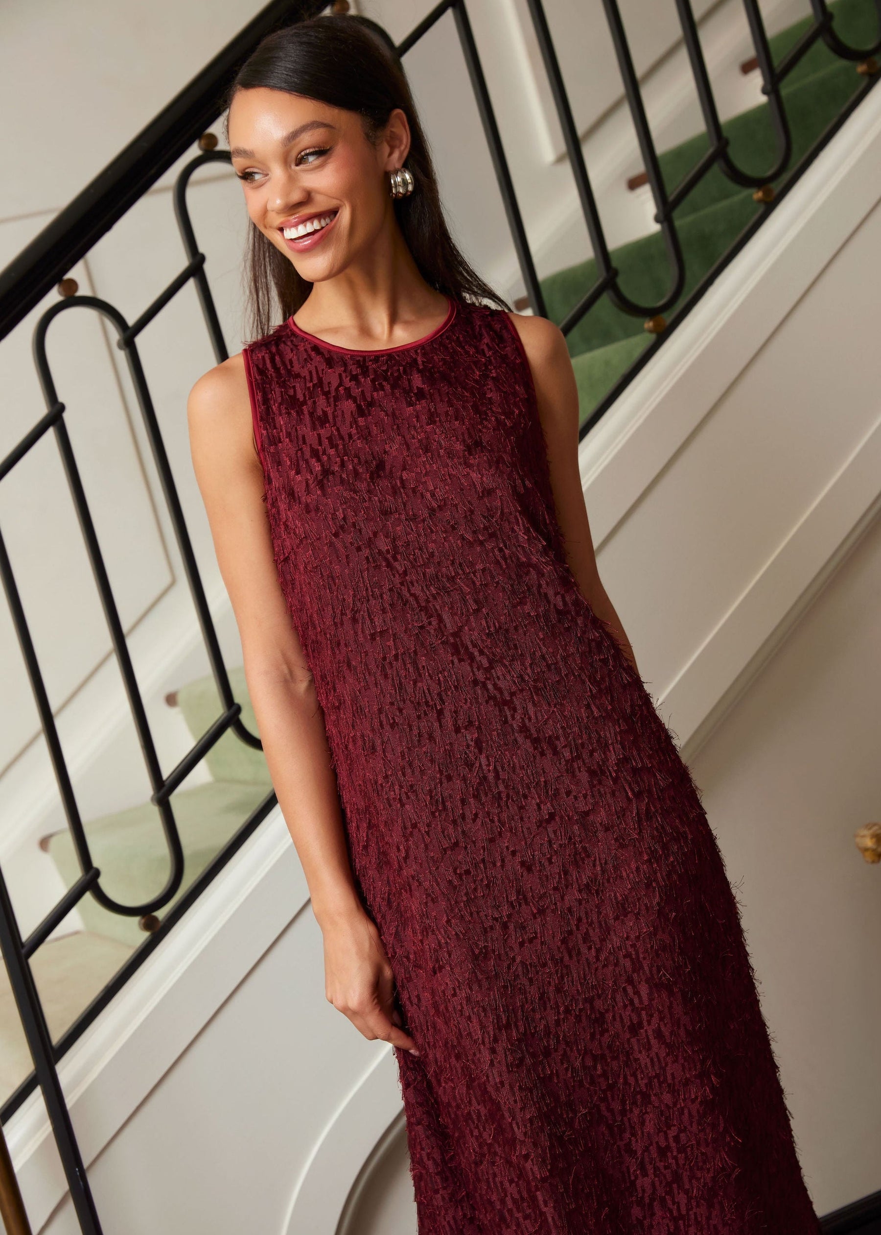 Hannah Dress Plum Fringe Chiffon