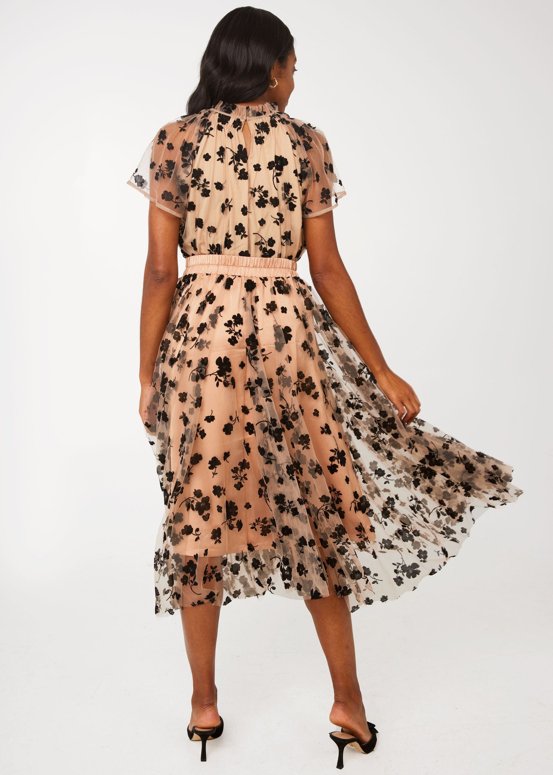 Sue Skirt Nude Floral Velvet Tulle
