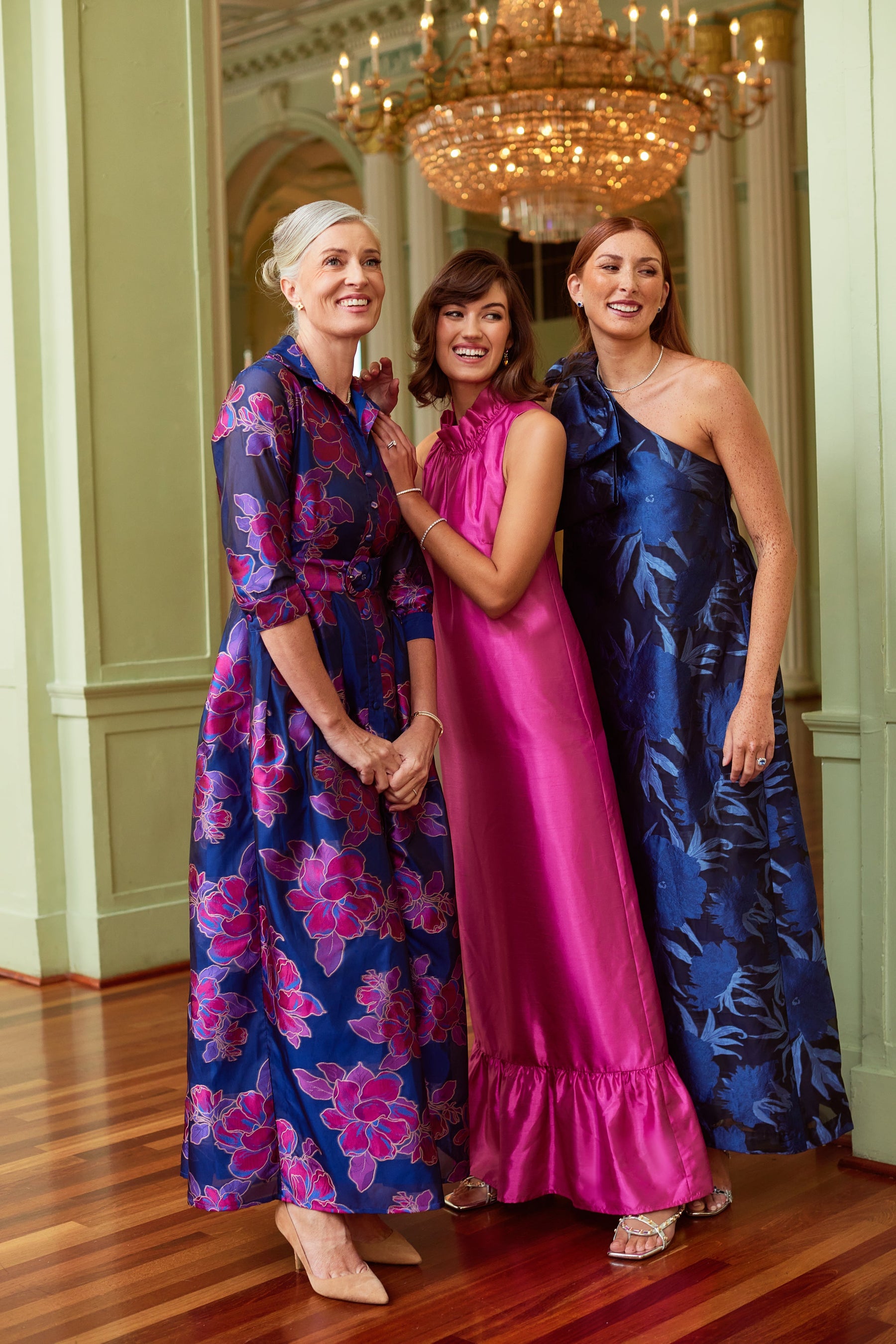 Cecilia Gown Fuchsia Navy Peony Organza