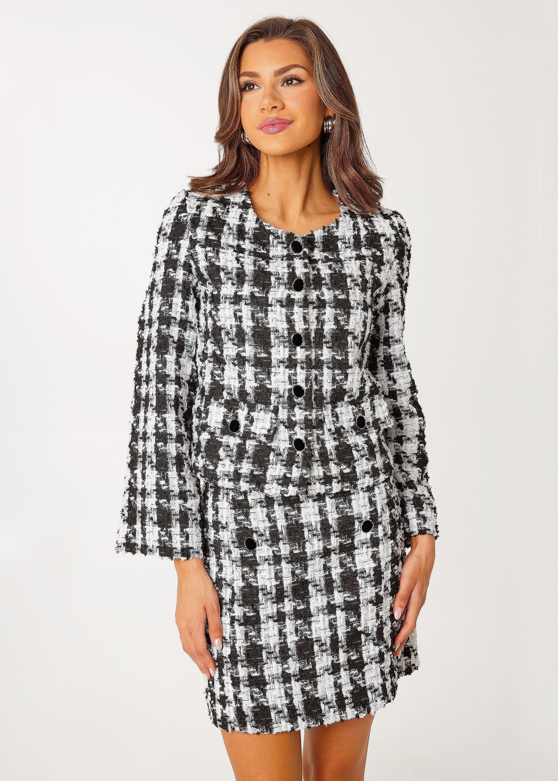 Kennedy Jacket Black and White Houndstooth Tinsel Tweed