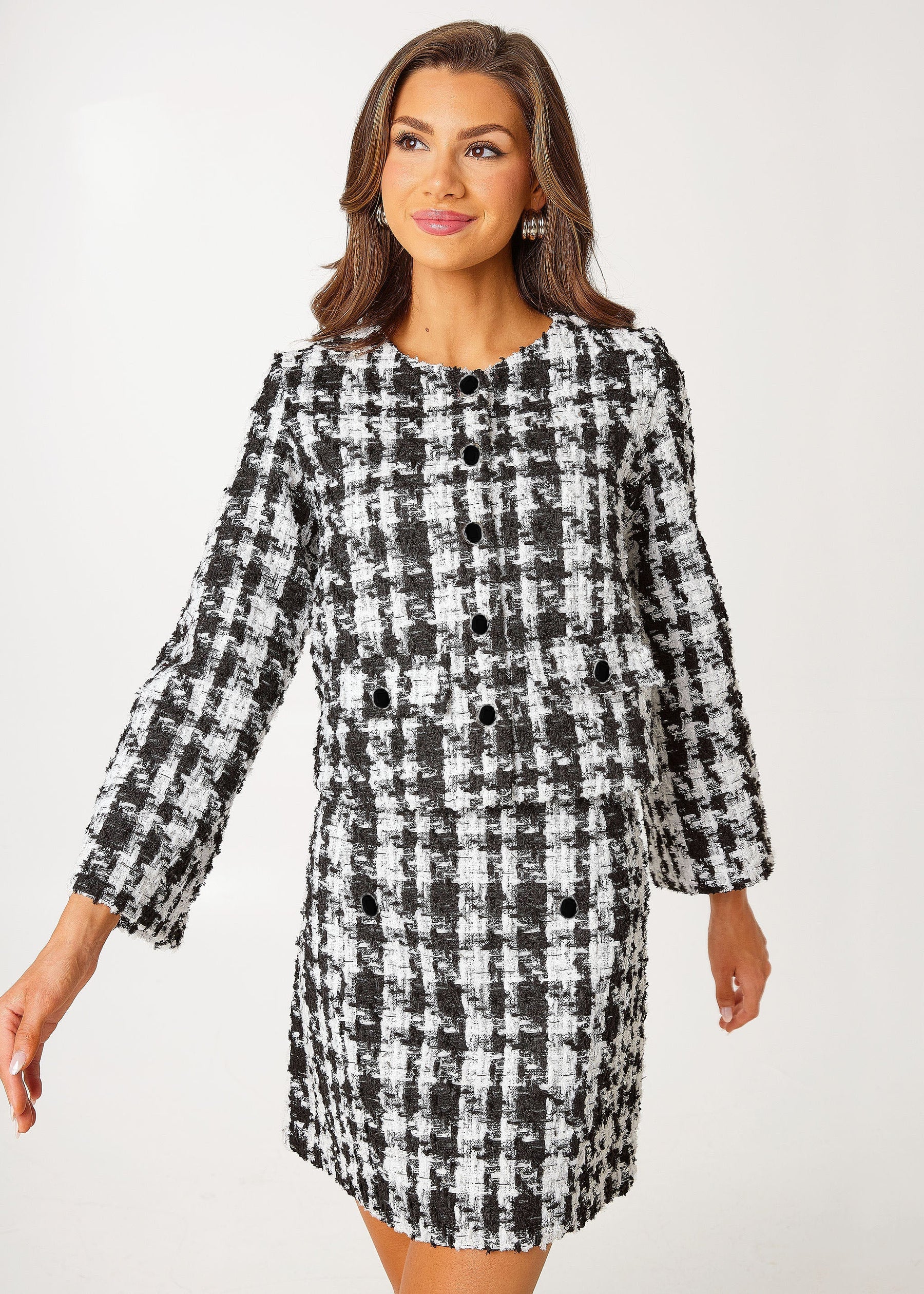 Kennedy Jacket Black and White Houndstooth Tinsel Tweed