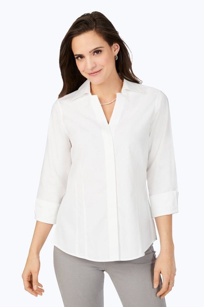 Taylor no iron pinpoint 3/4 sleeve shirt in #color_white