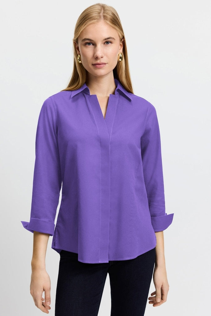 Taylor no iron pinpoint 3/4 sleeve shirt in #color_royal purple