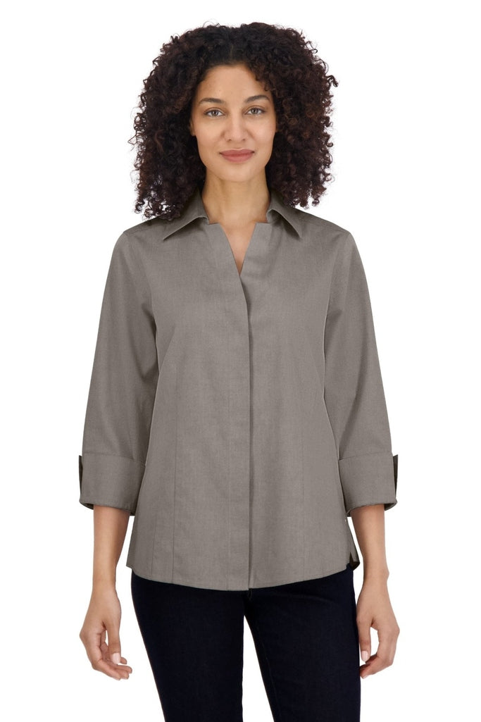 Taylor no iron pinpoint 3/4 sleeve shirt in #color_charcoal