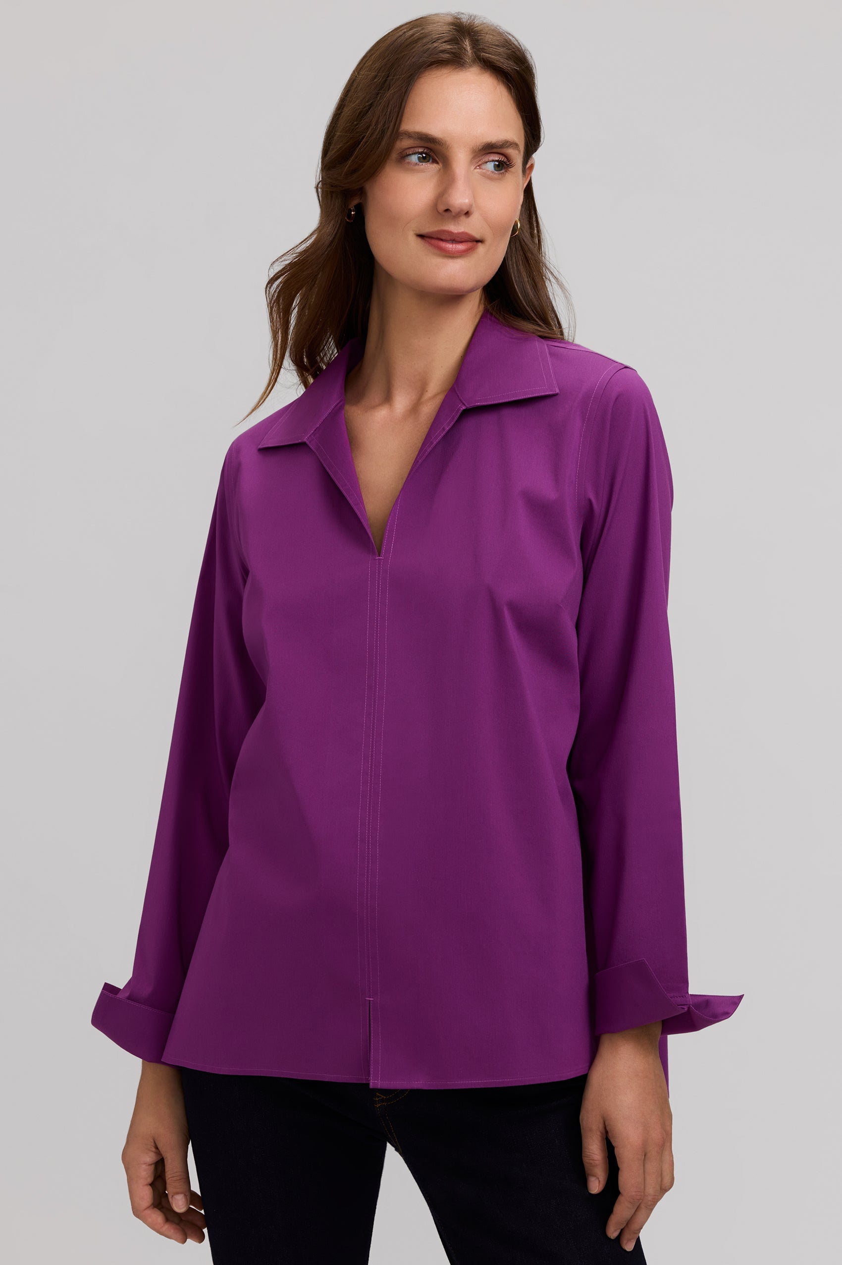Agnes No Iron Stretch Long Sleeve Popover Shirt