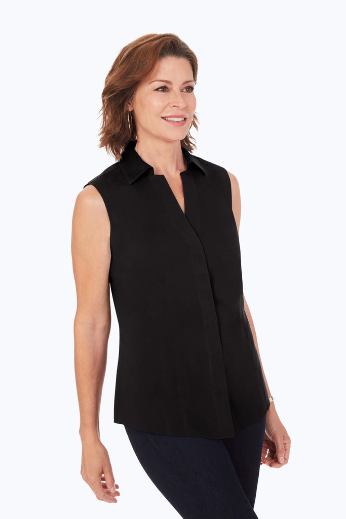 Taylor Essential Stretch Non-Iron Sleeveless Shirt #color_black