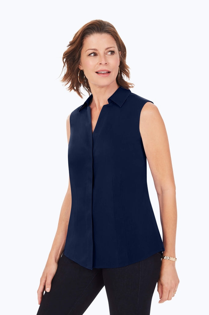 Taylor Essential Stretch Non-Iron Sleeveless Shirt #color_navy