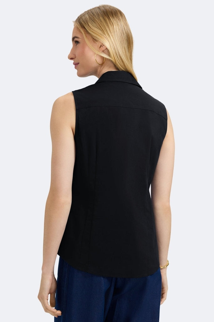Back view of Taylor No Iron Stretch Sleeveless Shirt #color_black