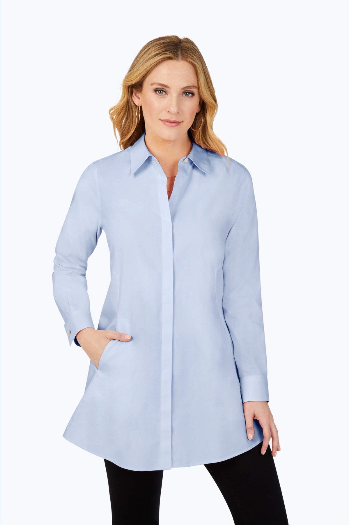 Cici Essential Pinpoint Non-Iron Tunic #color_blue wave