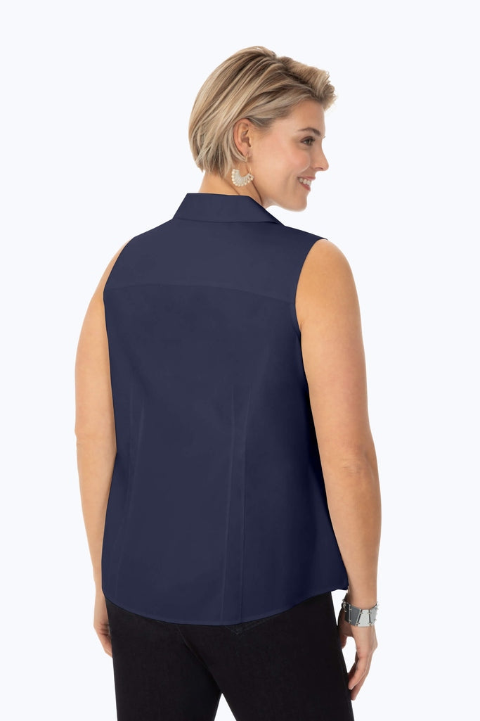 Taylor Plus Essential Stretch Non-Iron Sleeveless Shirt #color_navy